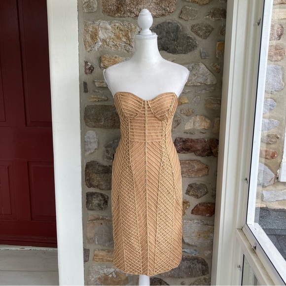 Marciano Axel embellished corded lace strapless gold dress women’s large - Picture 2 of 16